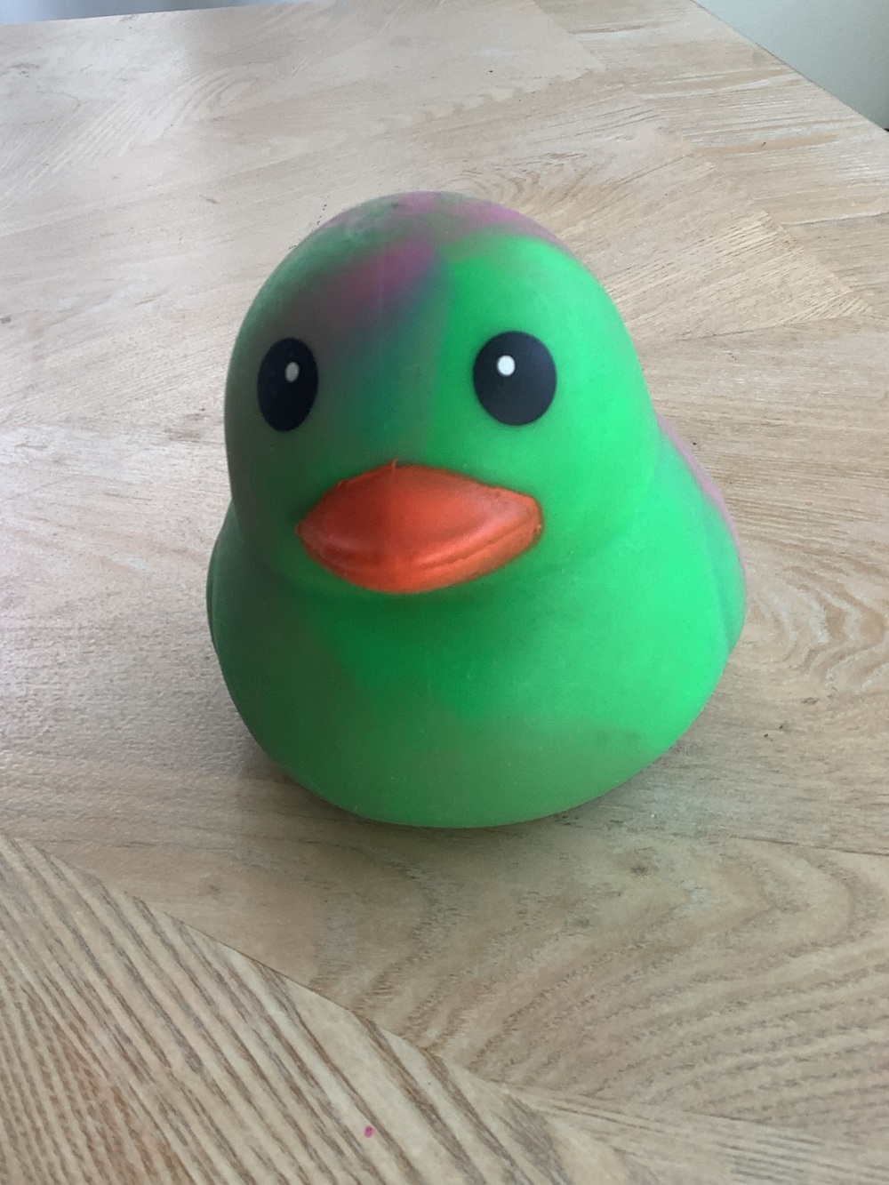 Colorful Duck Squeaky Toy with Orange Beak green, pink, purple